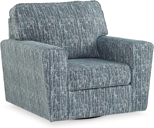 Signature Design by Ashley Aterburm Contemporary Swivel Accent Chair with Abstract Stripe Design, Track Arms, Metal Swivel Base and Removable Cushions, Blue & Green