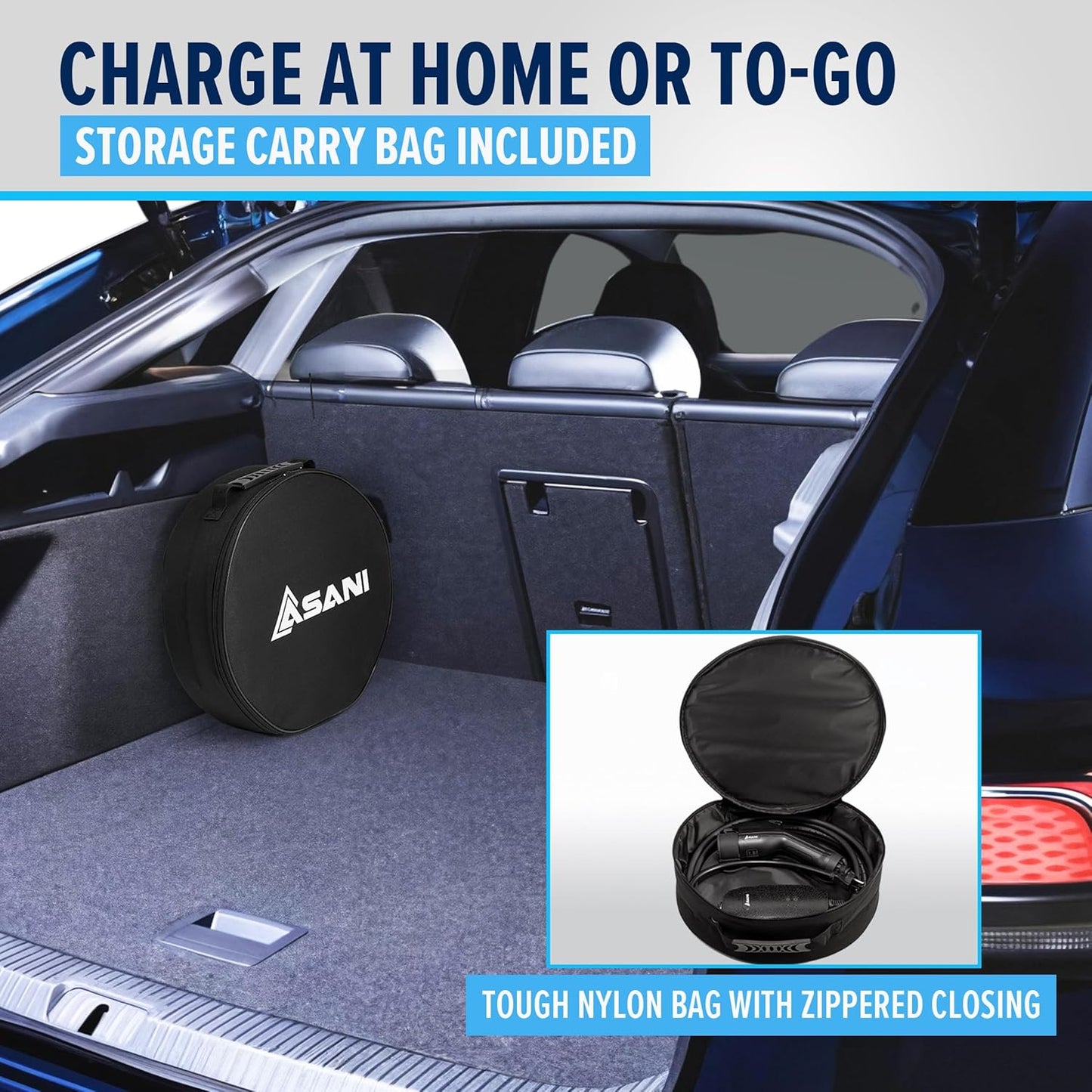 Asani Level 1 & 2 EV Charger - Type 1-110-240V at 16 Amps - 16.5ft Portable Electric Vehicle EV Charger with NEMA 6-20 with NEMA 5-15 Adapter Plug for J1772 Electric Cars