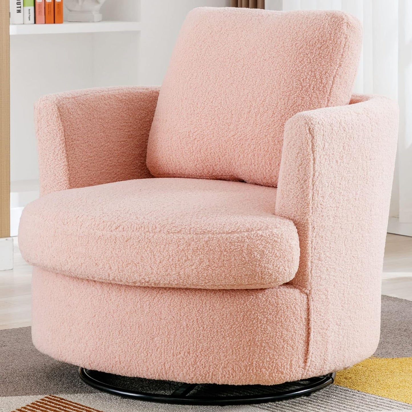 Swivel Accent Chair Set of 2,Teddy Sherpa Round Swivel Barrel Chairs for Living Room Upholstered Modern 360 Degree Swivel Club Chair Comfy Armchair for Nursery Bedroom Office(Dark Blue)