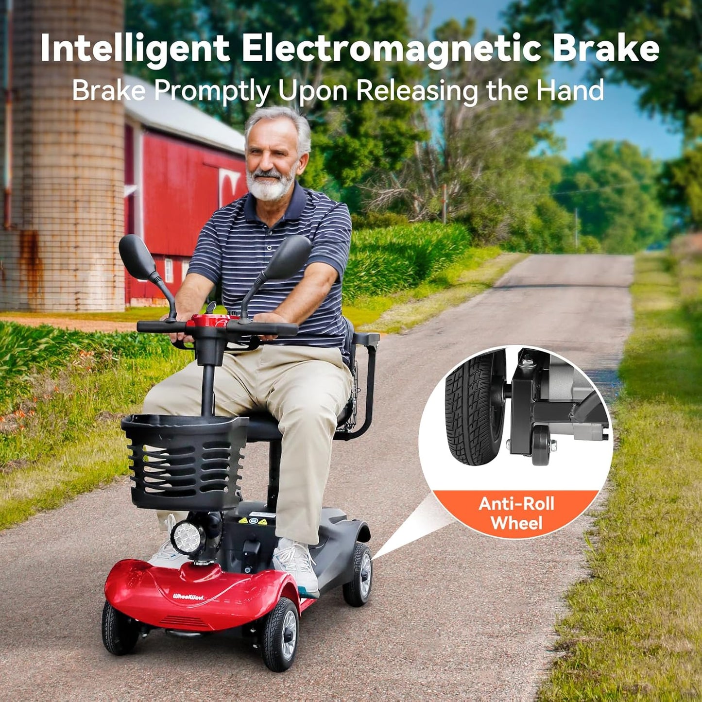 4 Wheel Compact Mobility Scooter for Seniors and Adults,Foldable Electric Scooter, Heavy Duty Travel Model with Lights, Basket, and Long-Lasting Battery (Red)