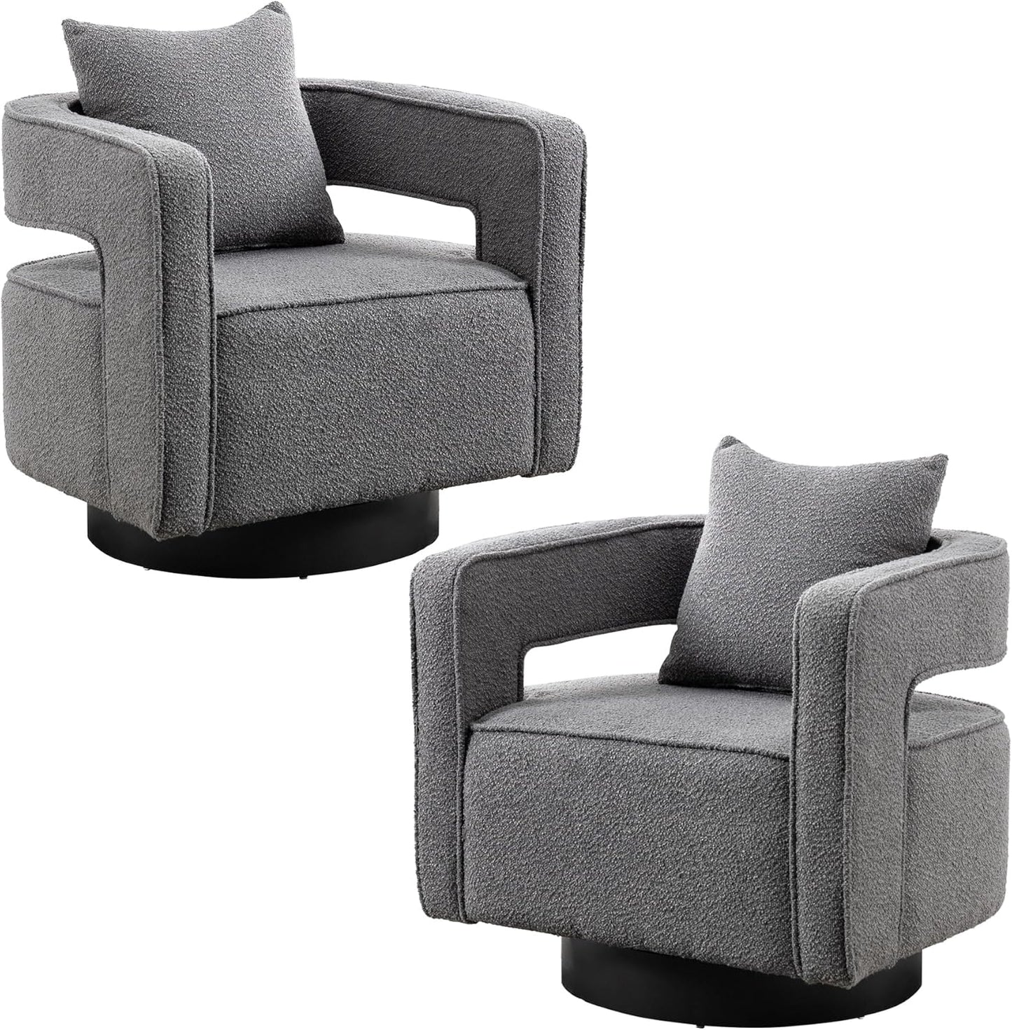 Swivel Accent Chair Set of 2, Modern Swivel Barrel Chair for Living Room, 360 Degree Comfy Square Accent Chair with Open Back, Upholstered Armchair for Bedroom,Reading, Linen Blend, Pale Green