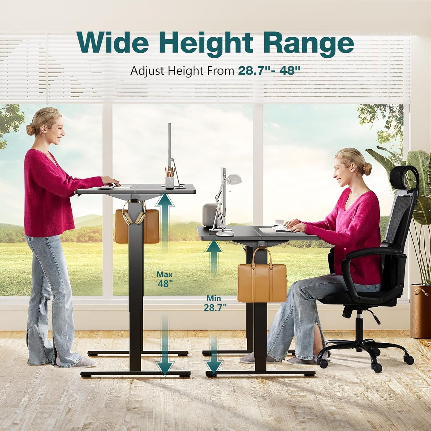 SMUG Standing Desk, Adjustable Height Electric Sit Stand Up Down Computer Table, 40x24 Inch Ergonomic Rising Modern Lift Motorized Gaming Desktop Workstation for Work Home Office, Black