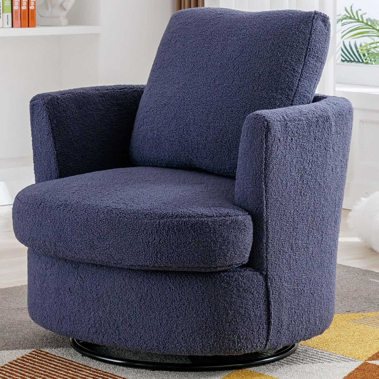 Swivel Accent Chair Set of 2,Teddy Sherpa Round Swivel Barrel Chairs for Living Room Upholstered Modern 360 Degree Swivel Club Chair Comfy Armchair for Nursery Bedroom Office(Dark Blue)