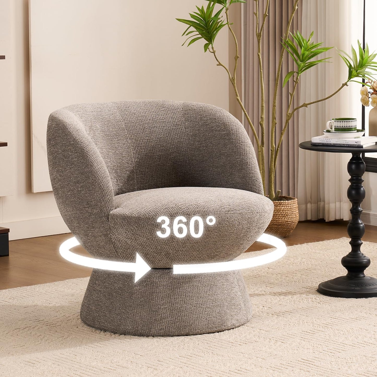 360° Swivel Boucle Bucket Chair, Accent Barrel Makeup Vanity Chair Modern Lounge Single Sofa with Padded Armrest for Dining Room, Living Room, Bedroom and Home Office (Set of 2 Gray)
