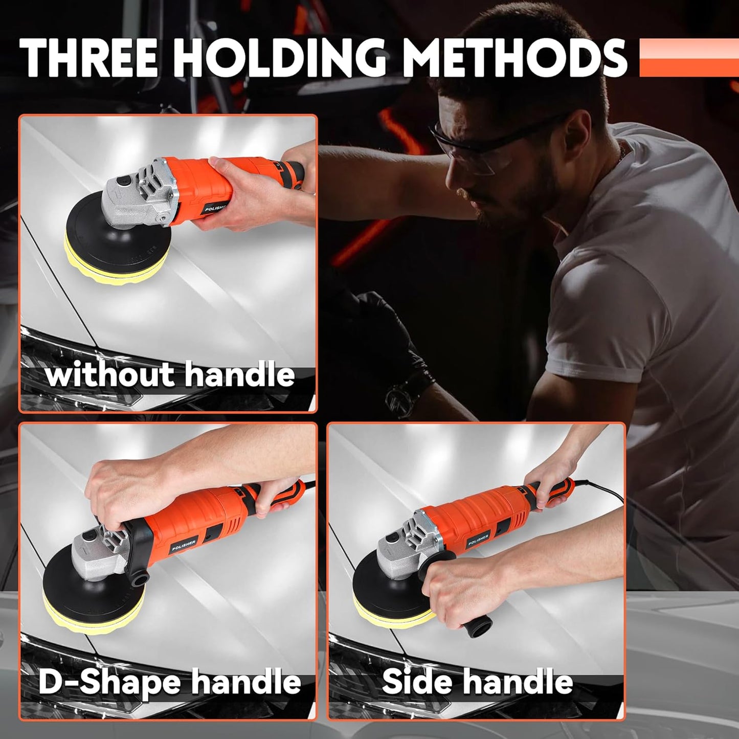 Buffer Polisher, Powerful Buffer Waxer, 7 Variable Speed 1000-3500 RPM,Rotary Polisher with 6" and 7" Backing Plate, 1580W Rotary Polisher for Car Polishing, Waxing, Glaze, Sanding