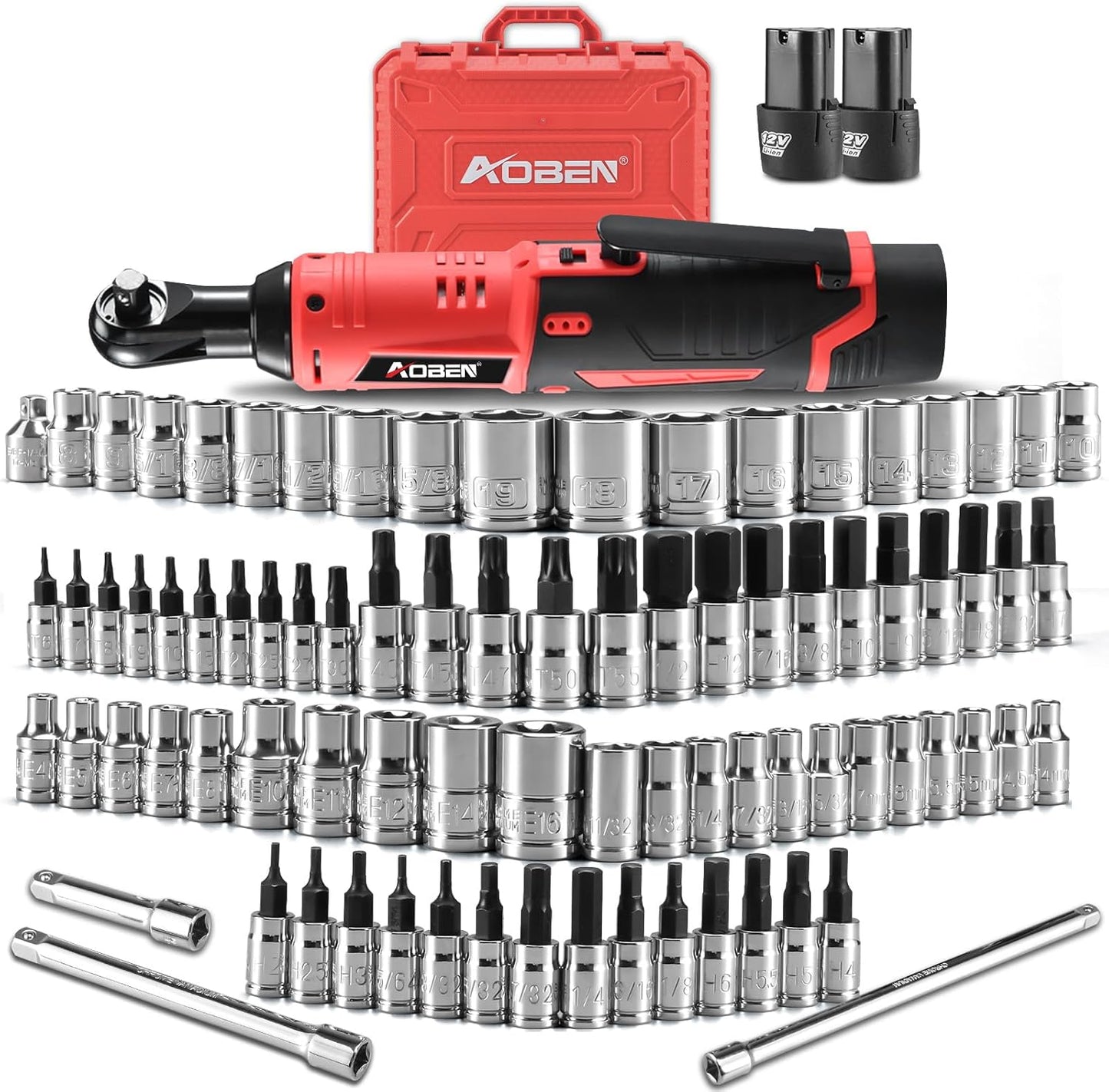 AOBEN 64Pcs Master Torx Bit Socket and External Torx Socket Set, 1/4, 3/8, 1/2-inch(E4-E24, T6-T70,TT6-TT70,TP8-TP60), S2 and Cr-V Steel, Includes Socket Adapters
