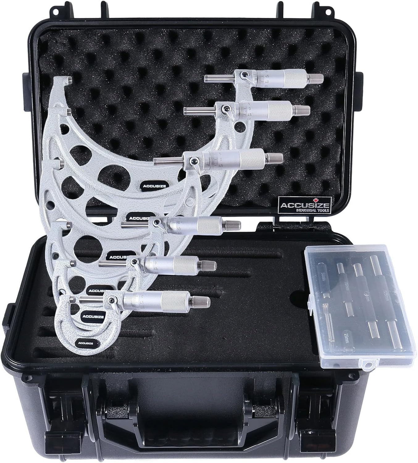 Accusize Industrial Tools 0-3 inch x .0001'' Ultra-Precision M-Type Outside Micrometers Carbide Tipped 3 Pc Set, EG00-0903
