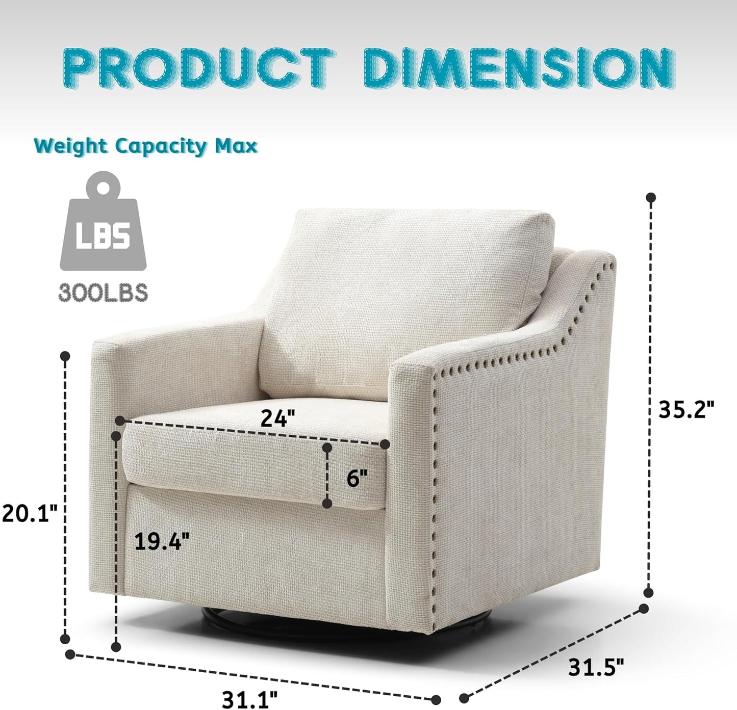 Swivel Accent Chair Oversized Arm Chair with Chenille Fabric Comfy Reading Barrel Chair Modern Living Room Chair with Thick Soft Cushion Wide Single Sofa Chair for Living Room (Beige, Set of 2)