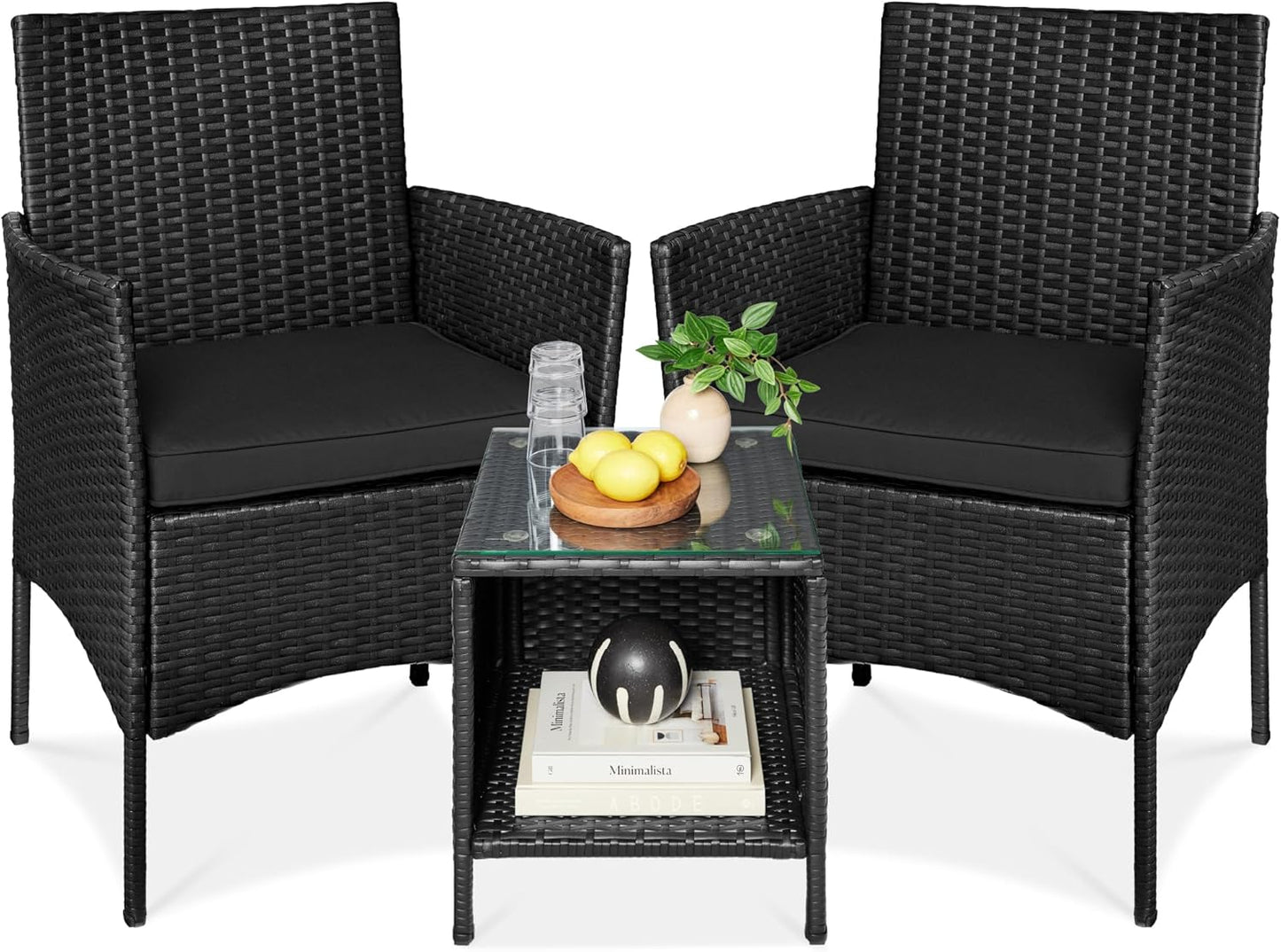 Best Choice Products 3-Piece Outdoor Wicker Conversation Bistro Set, Space Saving Patio Furniture for Garden w/Side Table - Gray/Navy