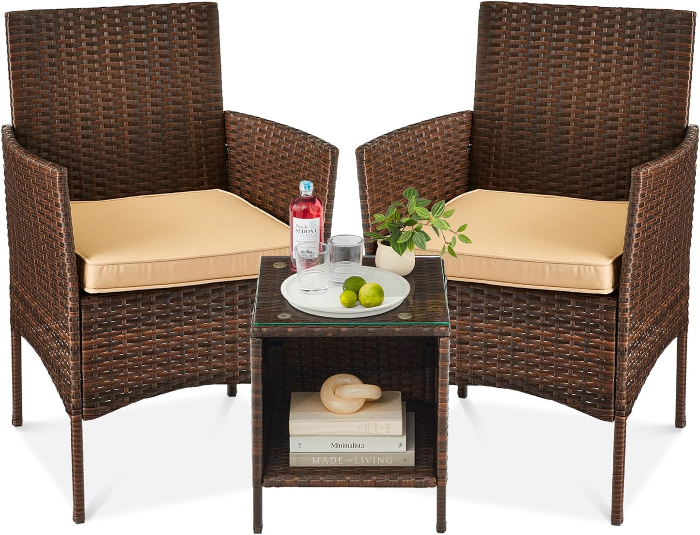 Best Choice Products 3-Piece Outdoor Wicker Conversation Bistro Set, Space Saving Patio Furniture for Garden w/Side Table - Gray/Navy