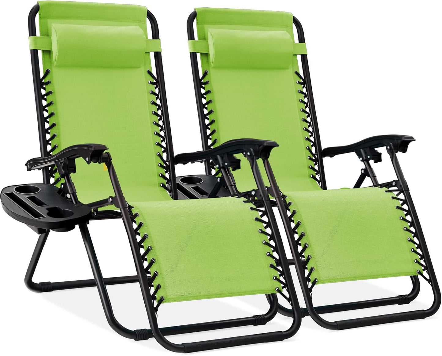 Best Choice Products Set of 2 Adjustable Steel Mesh Zero Gravity Lounge Chair Recliners w/Pillows and Cup Holder Trays - Gray
