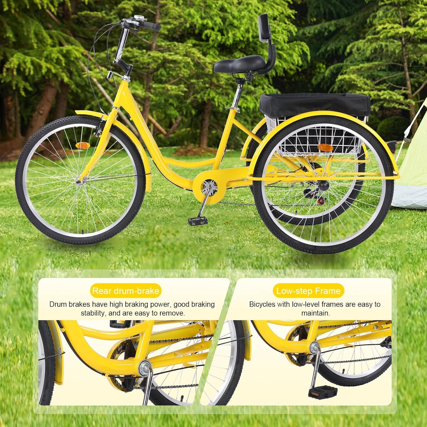 Adult Tricycle Bike 7 Speed, 24/26 Inch 3 Wheel Bikes Tricycle for Adults, Adult Trike for Women/Men/Seniors, Cruiser Bike w/Rear Basket for Shopping/Recreation/Picnic