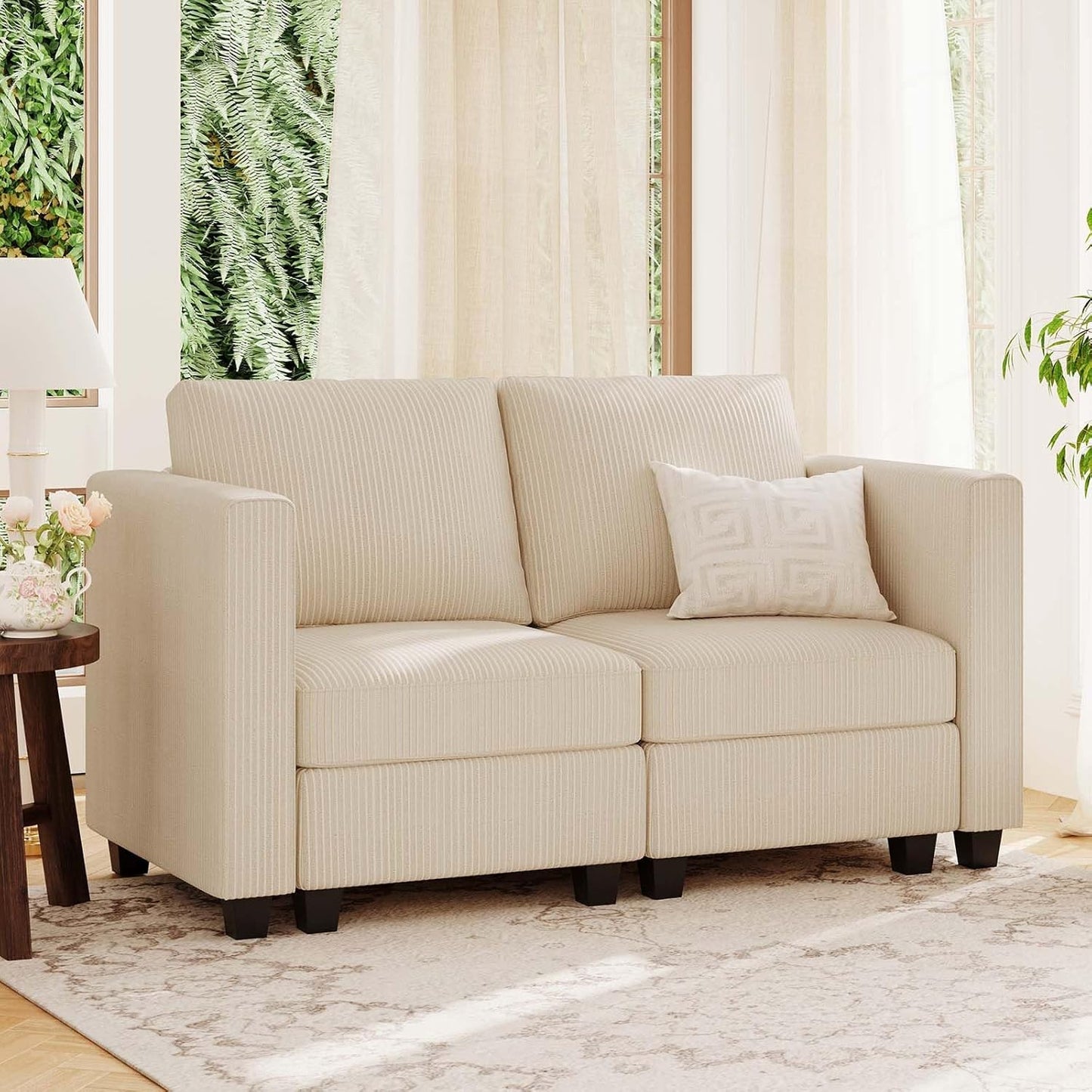 Belffin Corduroy Armchair Modular Arm Chair with Storage Modern Couch for Living Room Green