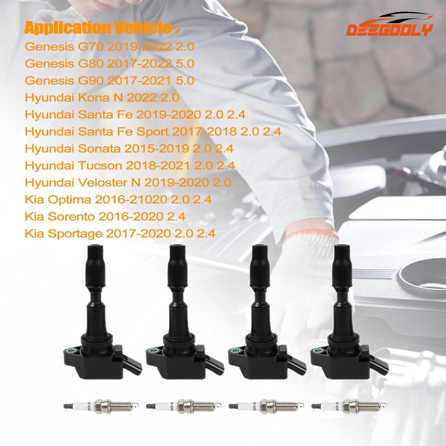 4PCS UF-764 Ignition Coils Pack & Iridium Spark Plugs Compatible with Hyundai Santa Fe 2019-2020 L4 2.4L & Kia Optima 2016-2020 L4 2.4L & Genesis G70 2019-2021 L4 2.0L
