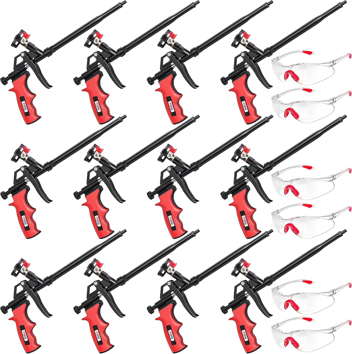 Spray Foam Gun, Wolline (12 Foam Gun + 48 Nozzle) Spray Foam Insulation Gun, Teflon-Coated Professional Expanding Spray Foam Applicator, Foam Dispensing Gun, Insulating Foam Applicator Red - 12 Pack