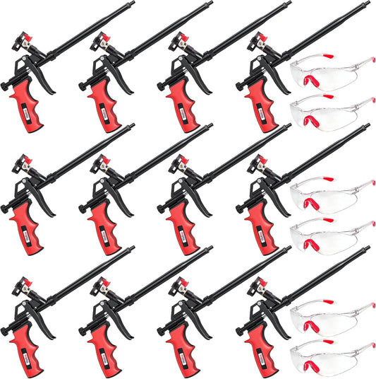 Spray Foam Gun, Wolline (12 Foam Gun + 48 Nozzle) Spray Foam Insulation Gun, Teflon-Coated Professional Expanding Spray Foam Applicator, Foam Dispensing Gun, Insulating Foam Applicator Red - 12 Pack