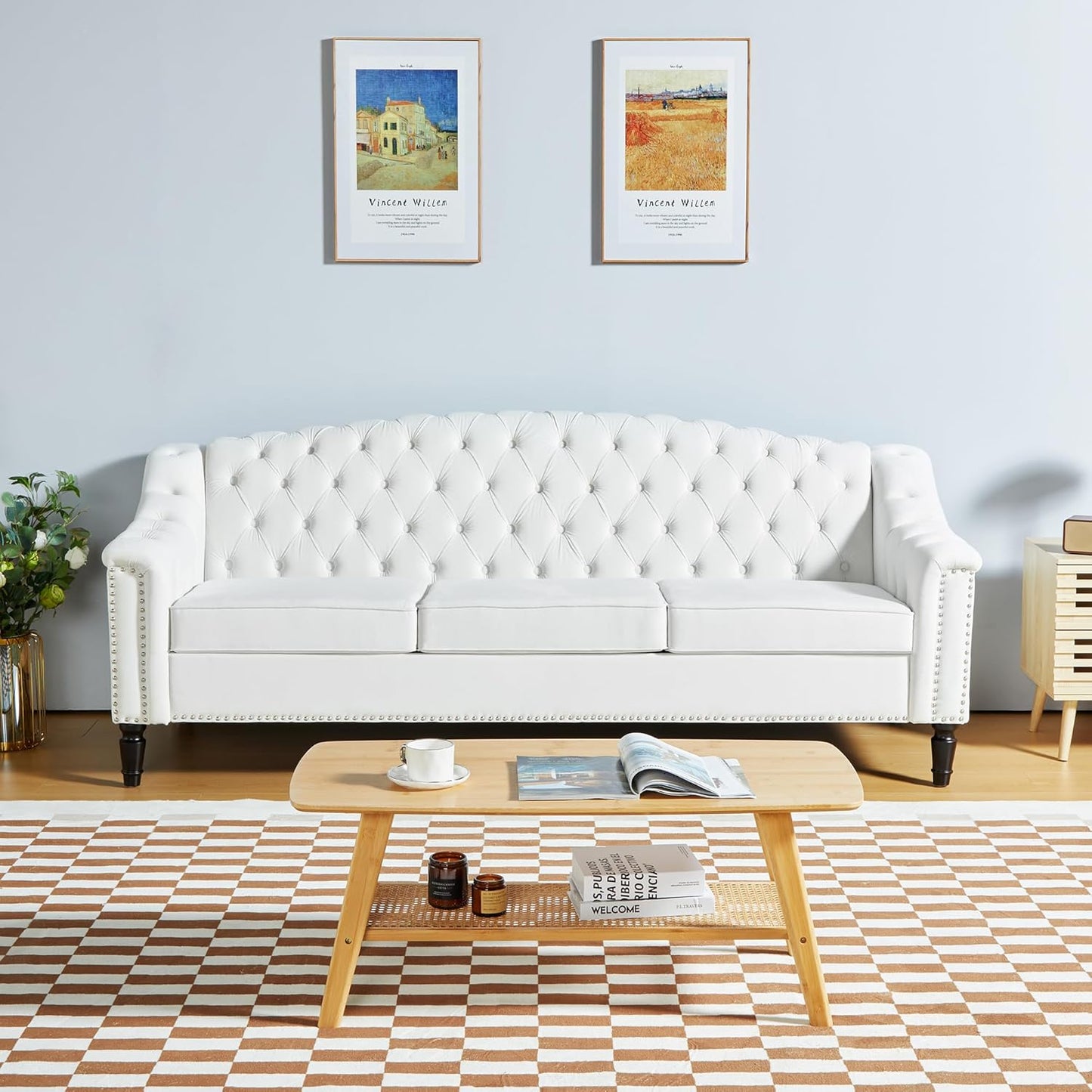 AVZEAR Modern Upholstered Accent Chair, Mid-Century Modern Armchair Single Sofa Chair, Tufted Lounge Reading Chair with Pillow for Living Room, Bedroom, Office (White)