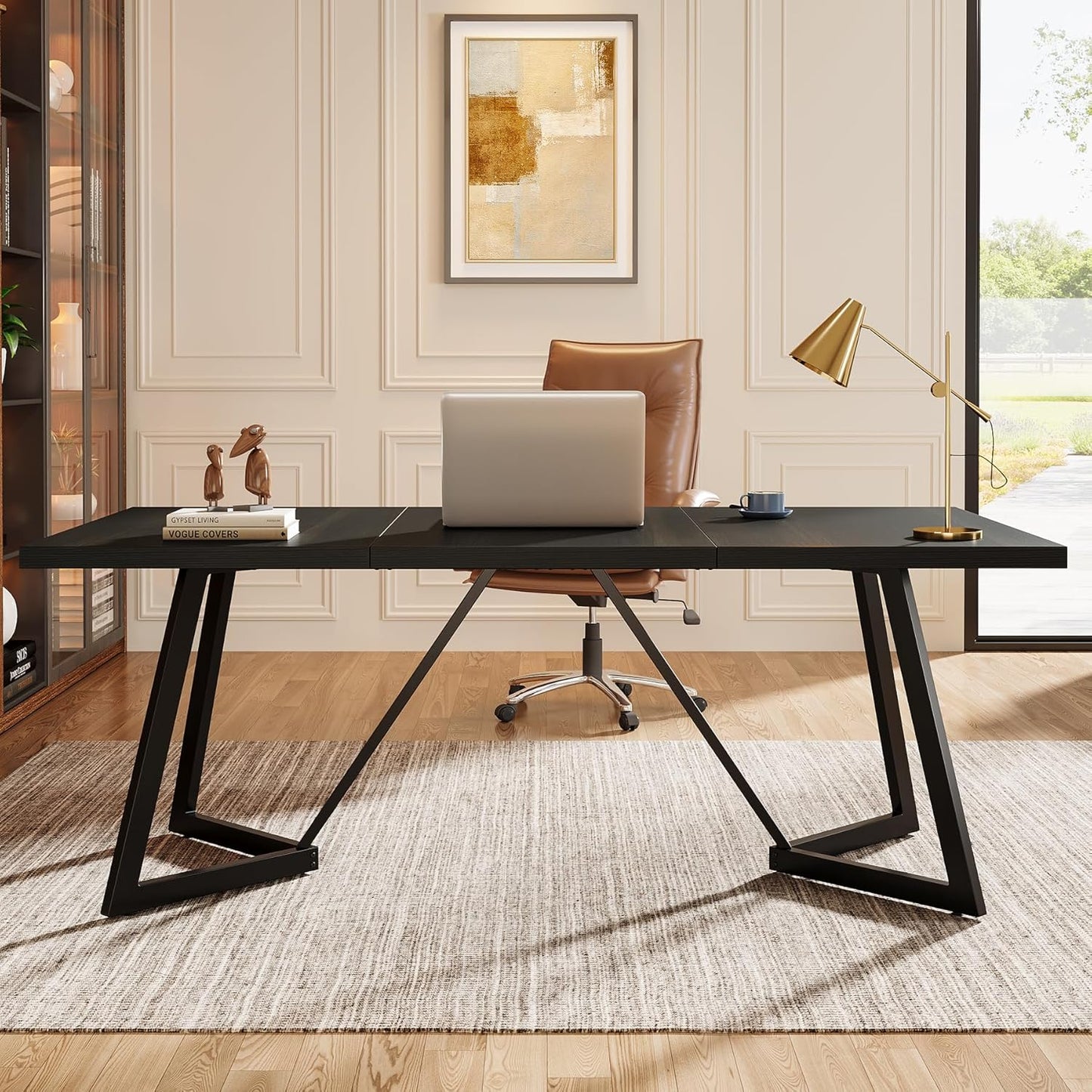 Tribesigns 70.86-Inch Large Executive Desk, Modern Computer Office Desk Workstation with Metal Frame, Rectangular Laptop Desk Study Writing Table for Home Office (Black)