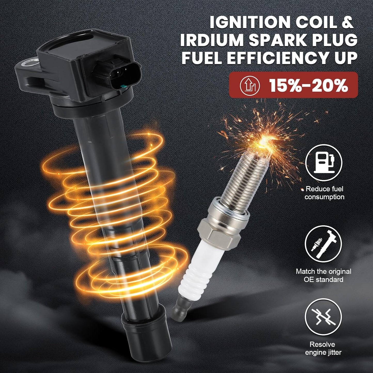 UF602 Ignition Coil Pack & Iridium Spark Plugs Compatible with Honda Accord Civic CRV Crosstour Acura ILX 2.4L L4 2008-2015 UF602 Coil Pack Sets of 4 Replaces #C1662 5C1719 E1102 LKR7BGPS