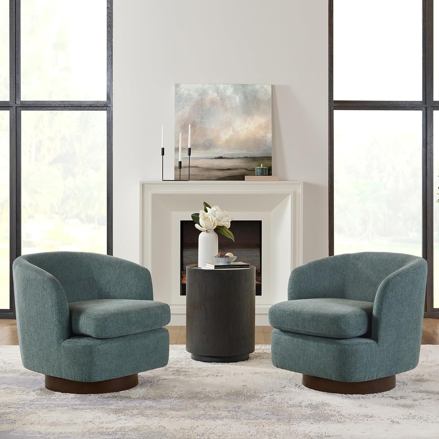 Swivel Accent Chair Modern Barrel Armchair with Wood Base for Bedroom Waiting Living Room,1 PCS,Green