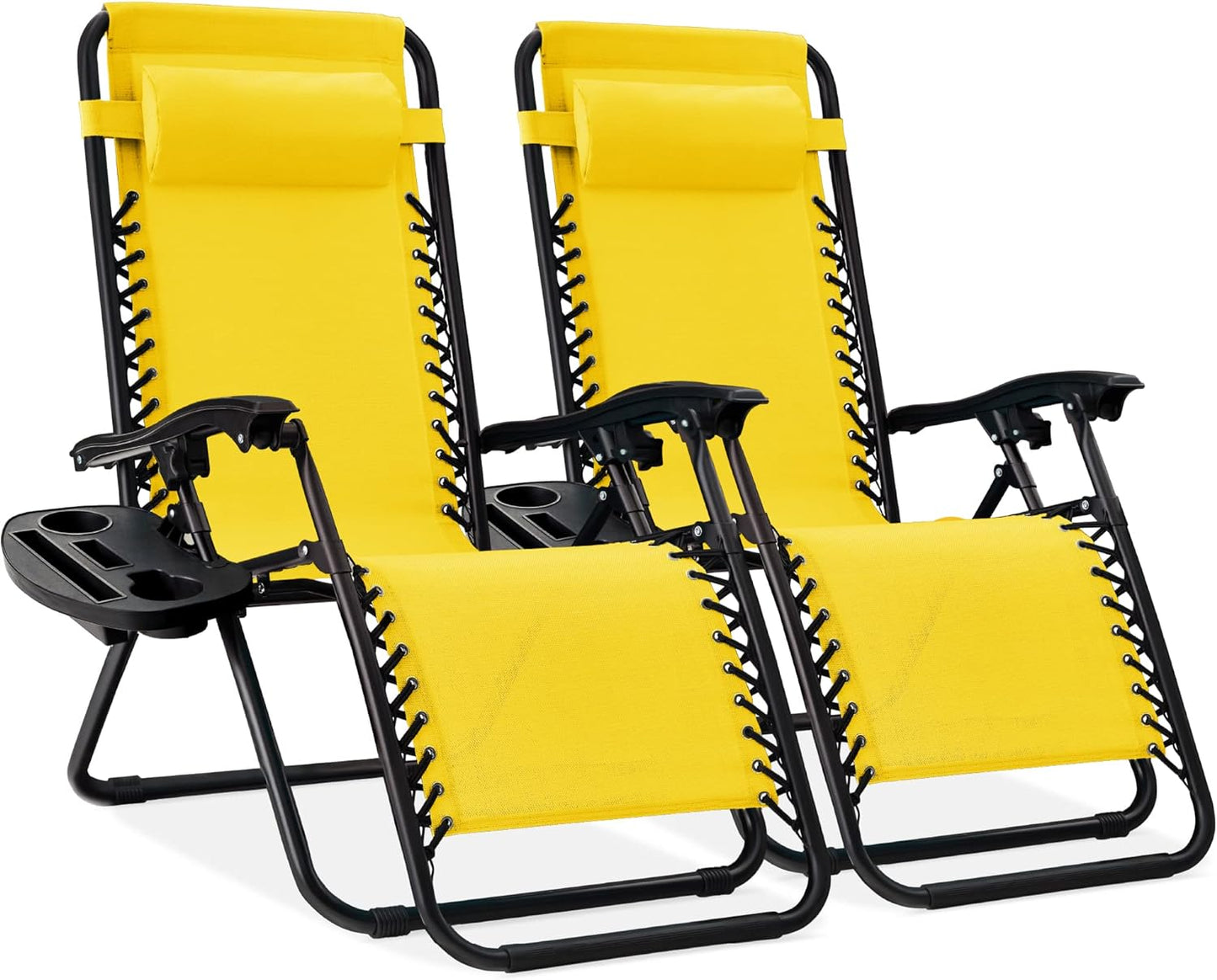 Best Choice Products Set of 2 Adjustable Steel Mesh Zero Gravity Lounge Chair Recliners w/Pillows and Cup Holder Trays - Gray