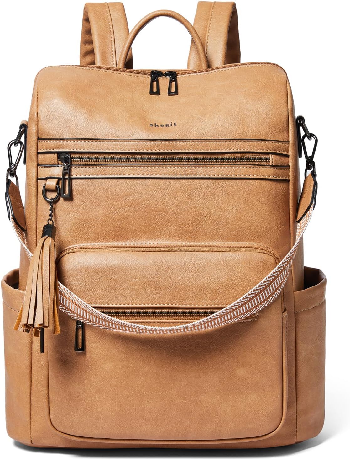 Shrrie 15.6 inch Laptop Backpack for Women,Large Leather Backpack Purse,Travel,Carry on,Water Resistant Casual Laptop Backpacks,College Backpack,Work Backpack for Women,Two-toned Brown