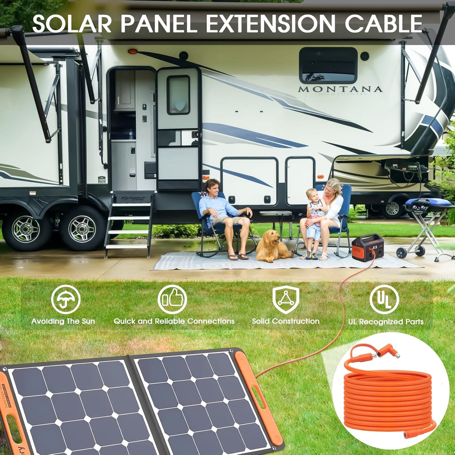 Solar Panel Extension Cable Compatible with Jackery Solar Panel Connector Perfectly for Gz Yeti, Aker, Jackery Portable Power Station (35 Feet)