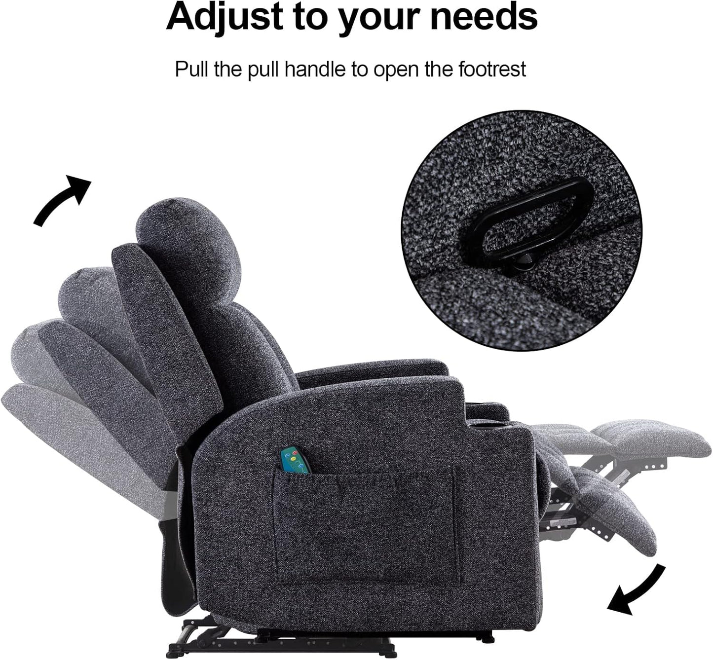 ANJ HOME Manual Massage Recliner Chairs with Heat for Living Room, Overstuffed Breathable Fabric Reclining Chair with Side Pockets and Cup Holders, Single Sofa Home Theater Seating, Dark Grey
