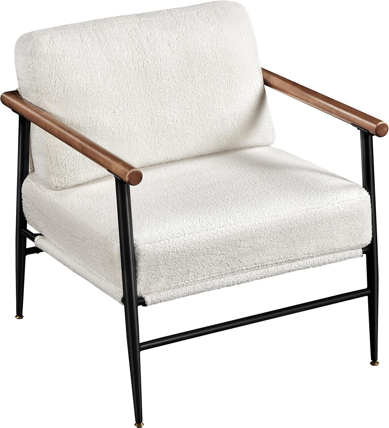 Topeakmart Mid-Century Boucle Accent Chair, Reading Chair with Stylish Boucle Fabric, Lounge Chair with Ultra-Long Armrest and Extra-Wide Seat for Living Room Lounge Office, Ivory, 2PCS