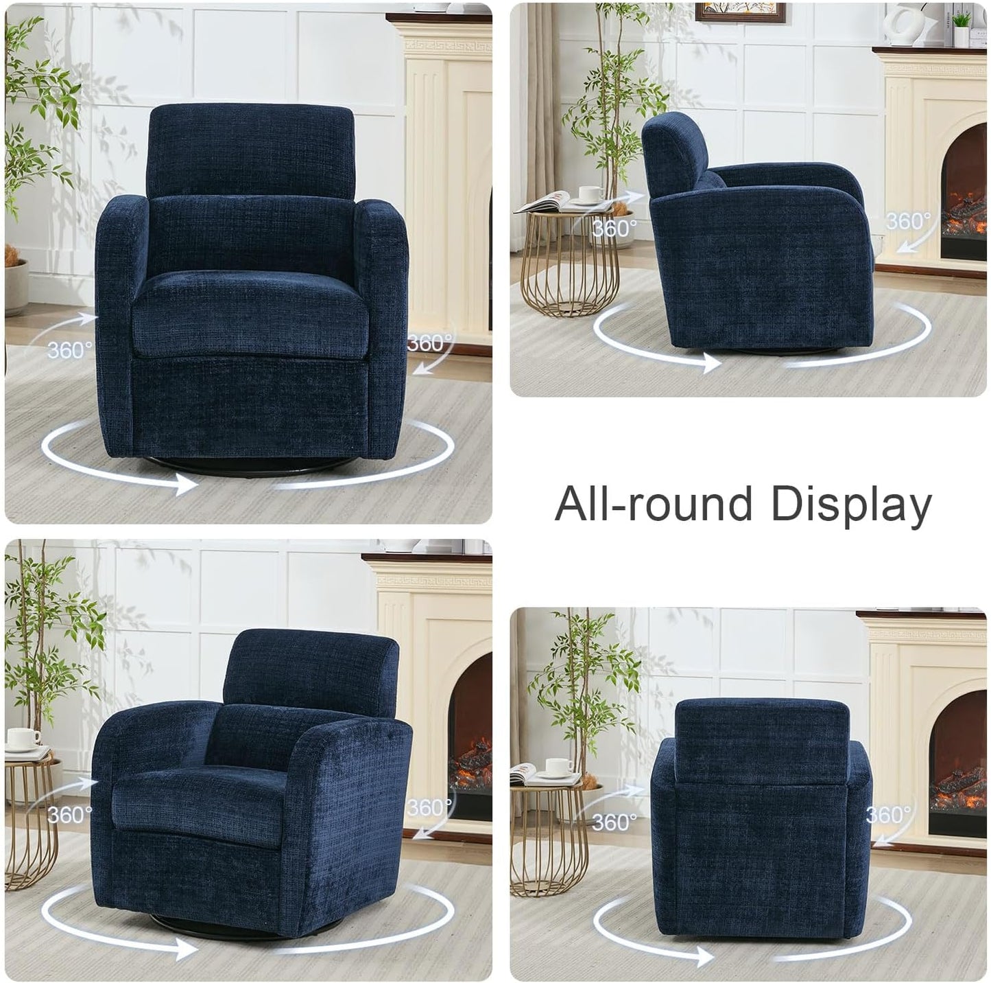 Swivel Glider Accent Chair for Living Room, Glider Nursery Chair, Fabric Upholstered Swivel Rocker Armchair for Bedroom, Study Room, Nursery, Blue