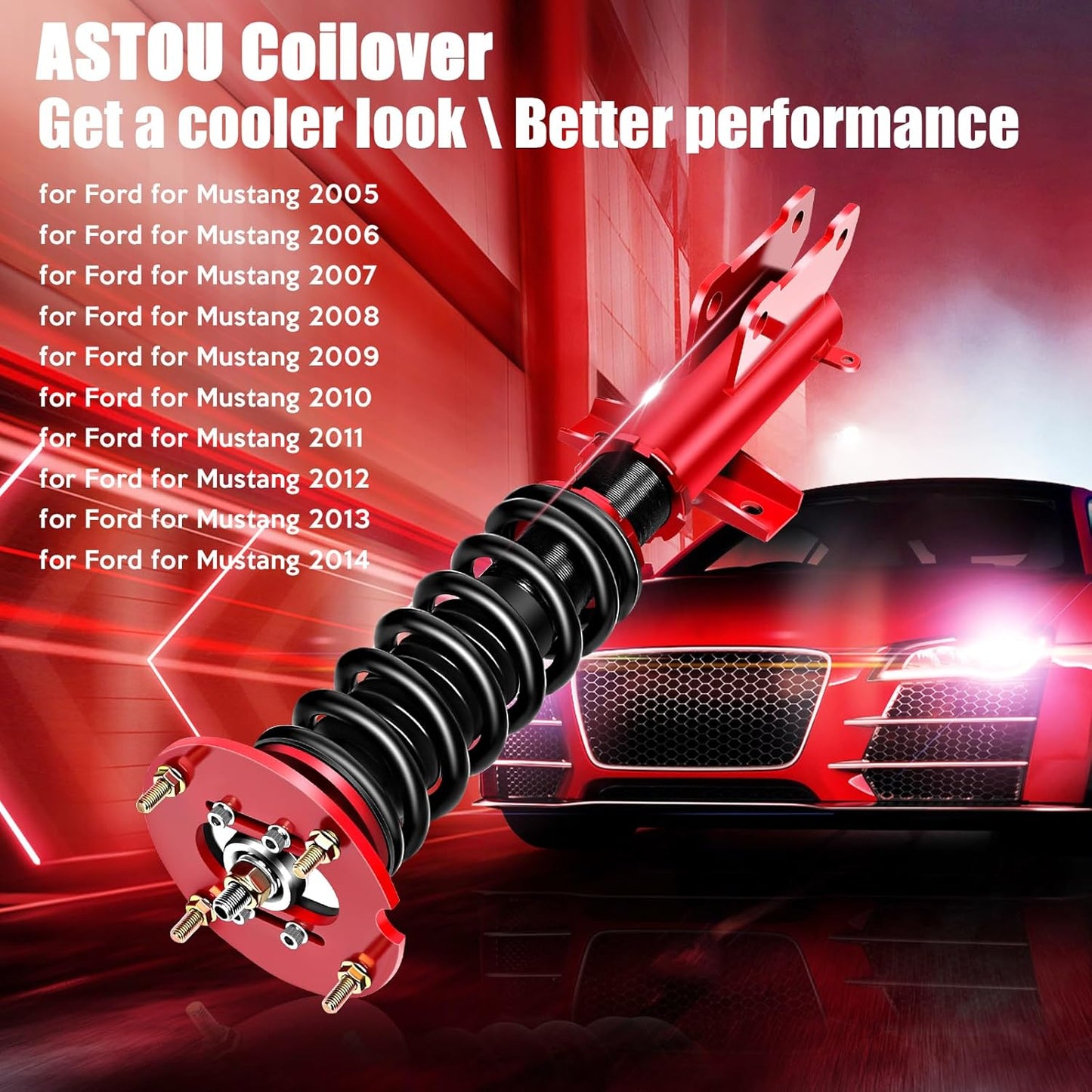 Adjustable Coilover Struts Fit for Ford for Mustang 2005-2014 Replace Coilover Struts Shock Struts Kits Assembly(Red)
