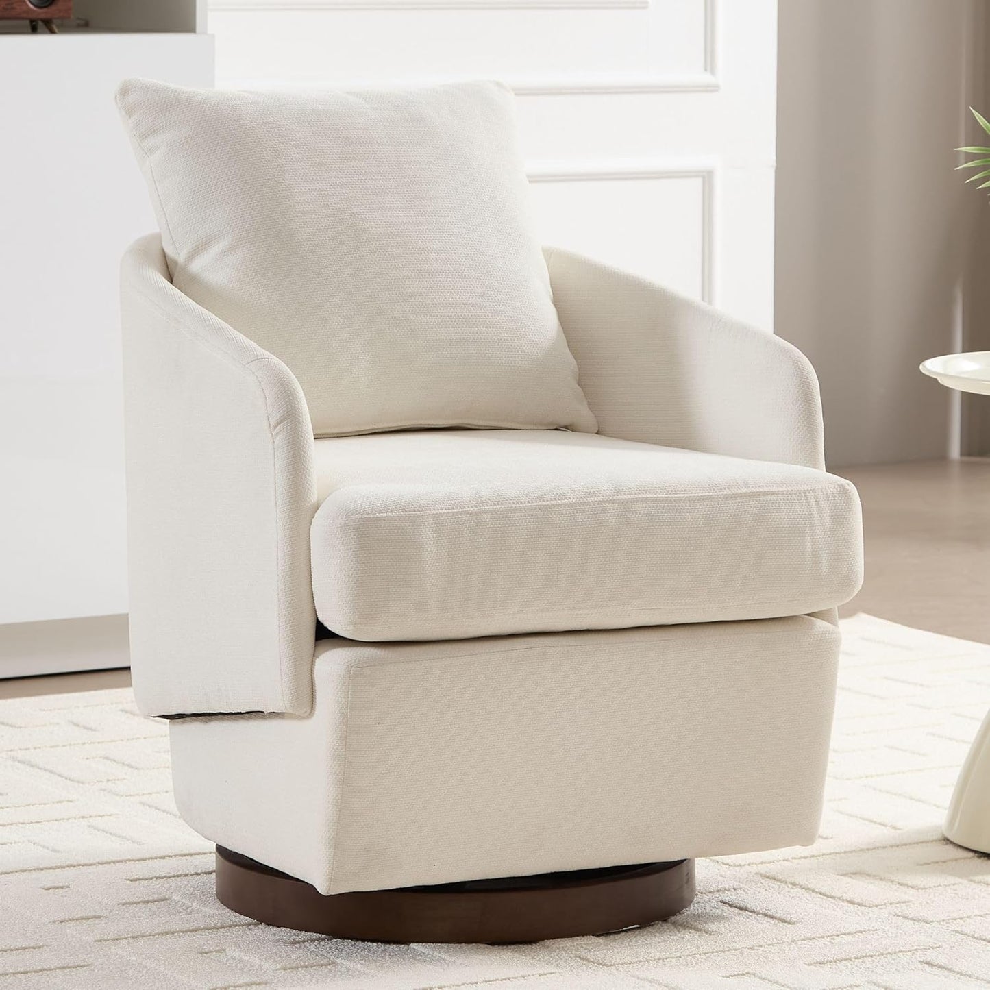 Beige Swivel Accent Chair,Comfy 360-Degree Swivel Barrel Chair with Back Pillow Living Room Bedroom Accent Arm Chairs Small Modern Upholstered Single Office Club Sofa Chair,Chenille