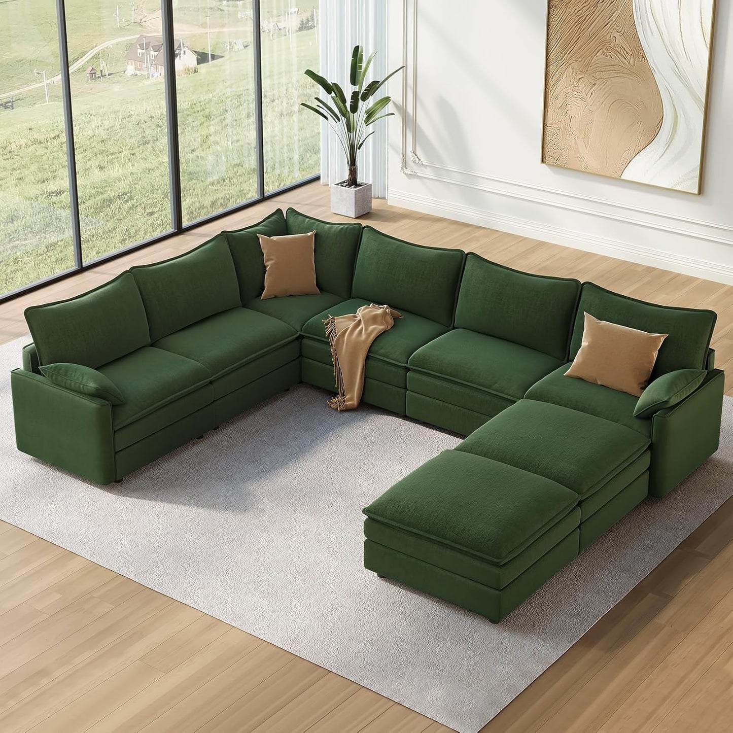 Vesgantti 108" Modular Sectional Sofa, Comfy Cloud Couch with Movable Ottoman Deep Seat Chenille L Shaped Modular Sofa, Sectional Couches for Living Room, Bedroom and Apartment, Beige