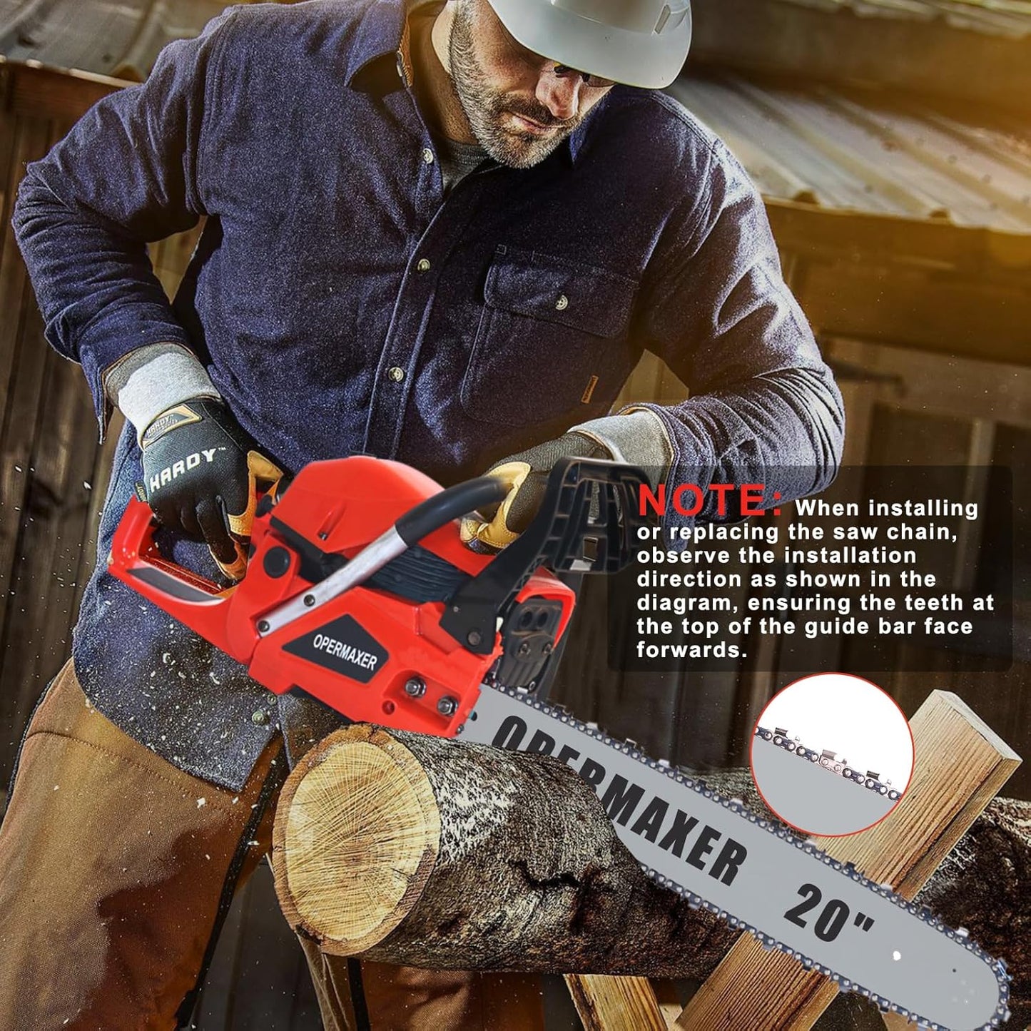 58CC 20 Inch 2-Cycle Gas Powered Chainsaw, 12500r/min 3.8 HP Chainsaw Gas Powered, Low Kickback, Anti-Vibration, Protective Design for Tree Wood Cutting(Red)