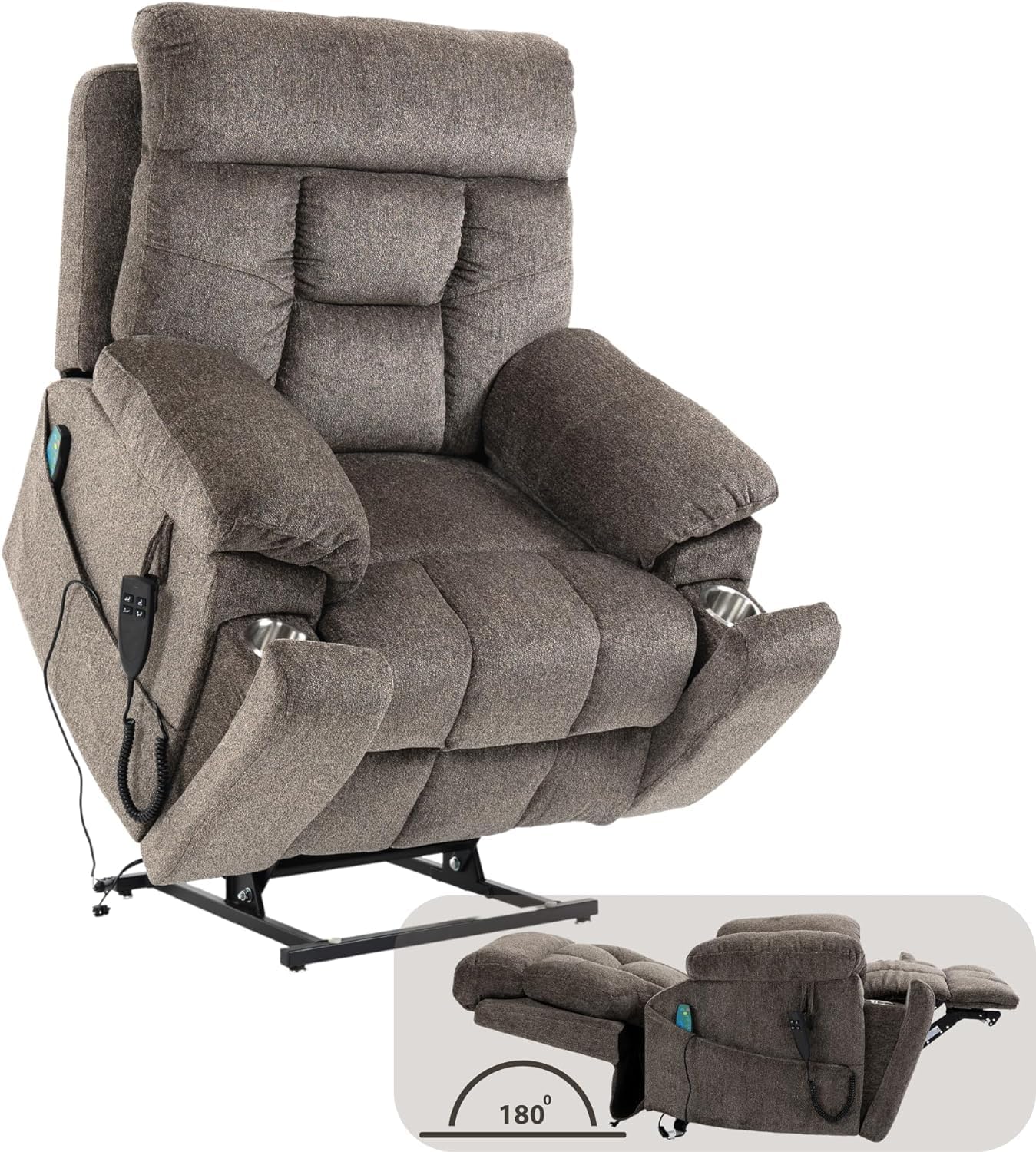 4-Motor Power Lift Chair with Heat & Massage - Power Adjustable Headrest, Backrest, Lumbar & Footrest - 27-inch Wide Seat Lay Flat Recliner, 8-Point Massage (Lumbar Heating)