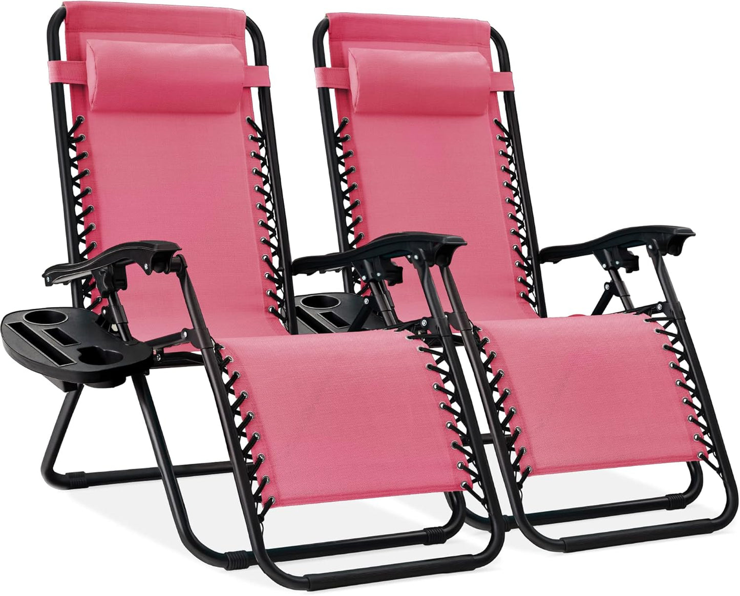 Best Choice Products Set of 2 Adjustable Steel Mesh Zero Gravity Lounge Chair Recliners w/Pillows and Cup Holder Trays - Gray