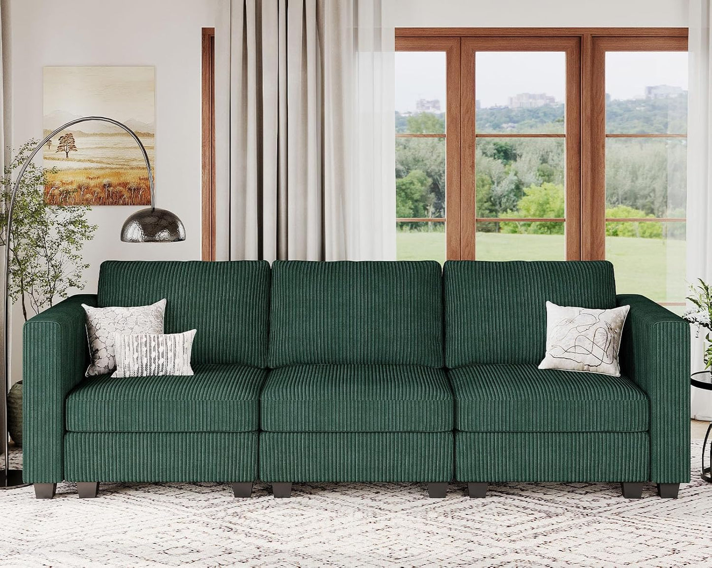 Belffin Corduroy Armchair Modular Arm Chair with Storage Modern Couch for Living Room Green