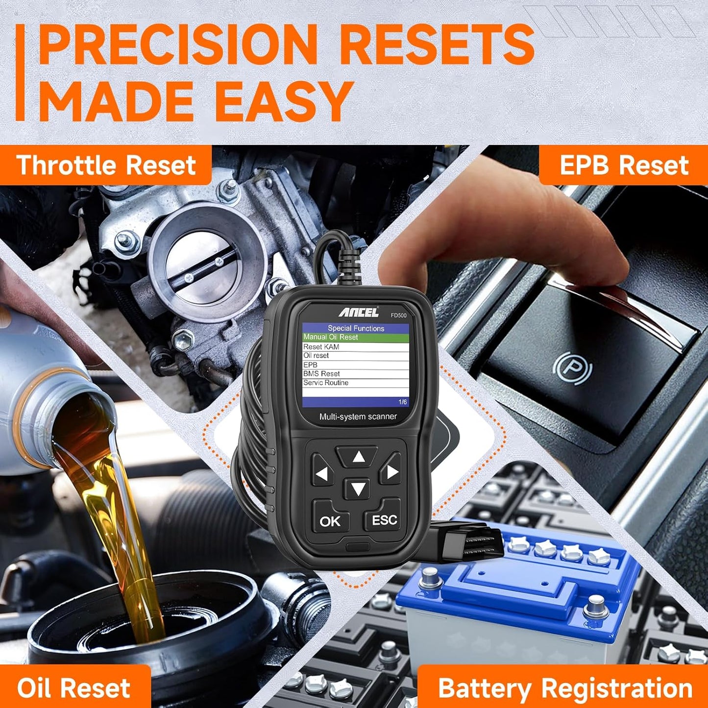 ANCEL FD500 OBD2 Scanner fits for Ford Lincoln Mercury - All Systems Code Reader with Engine, ABS, SRS, Transmission, 4WD Diagnostics - Scan Tool with EPB, Throttle, Oil Reset, Battery Registration
