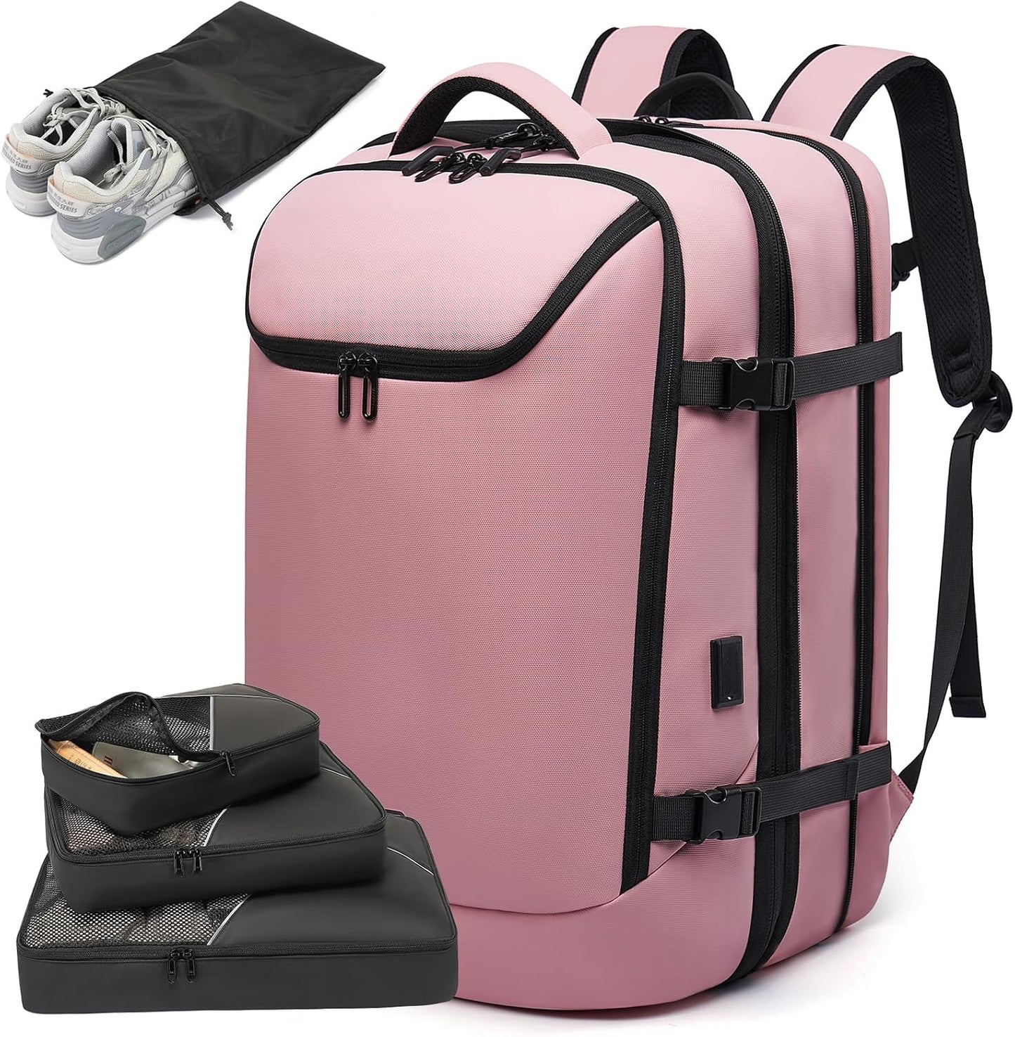 Travel Carry on Backpack 50L Expandable Flight Approved Backpacks 17.3 inch Laptop and USB Charging Port bags Water Resistant Business Back Pack for Women & Men