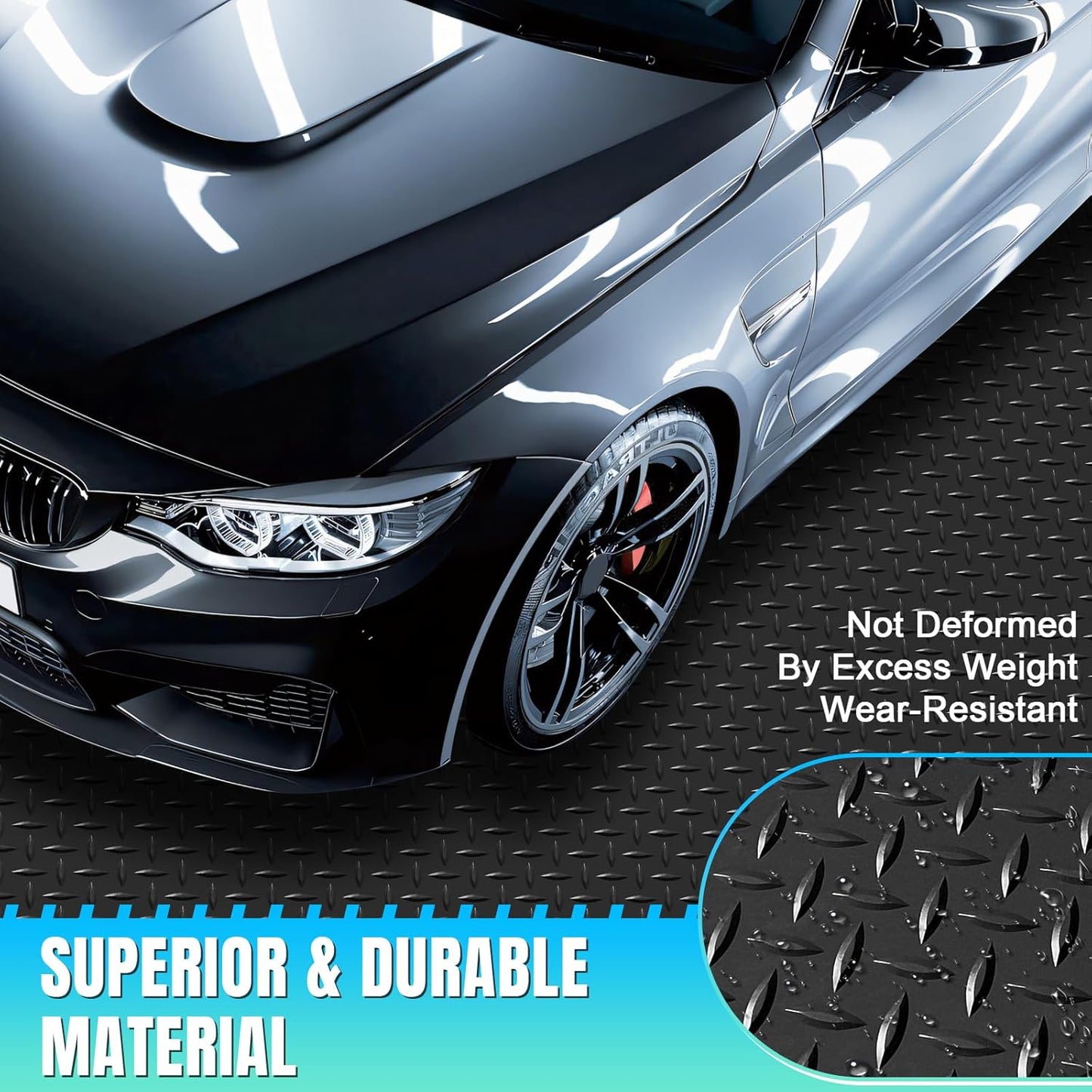 4 x 7 FT Garage Floor Mat, Diamond Plate Rubber Flooring Roll, PVC Garage Flooring Rolls for Under Car, Large SUVs, Pickup Truck, RV, Gym