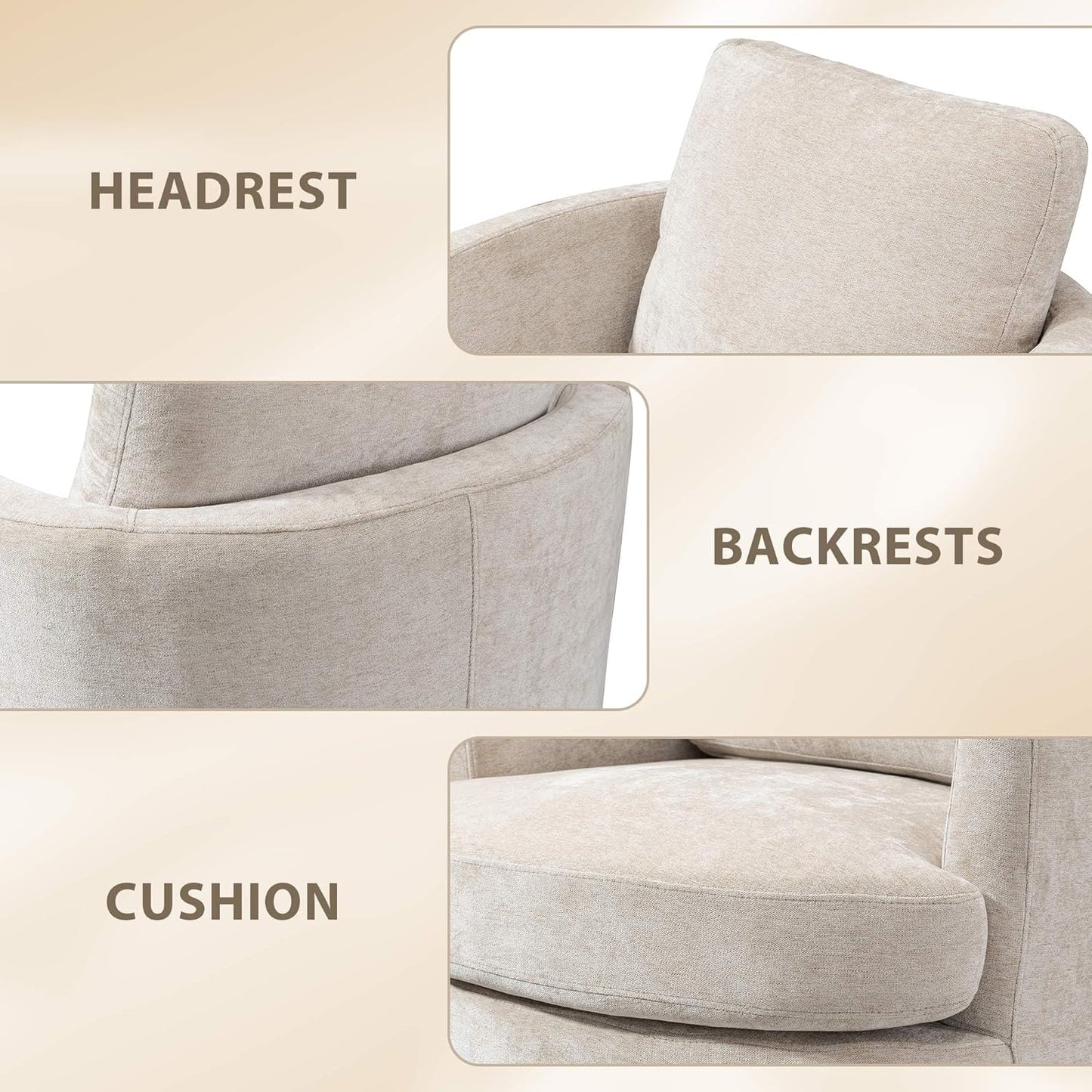 Aoiy & Wifon 31.9" W Swivel Accent Chair, 360 Degree Modern Living Room Chair, Swivel Barrel Chairs for Living Room/Bedroom, Chenille,Beige, 2PACK