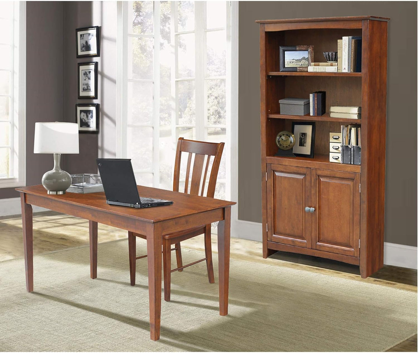 Solid Wood Writing Desk with Drawer, Espresso