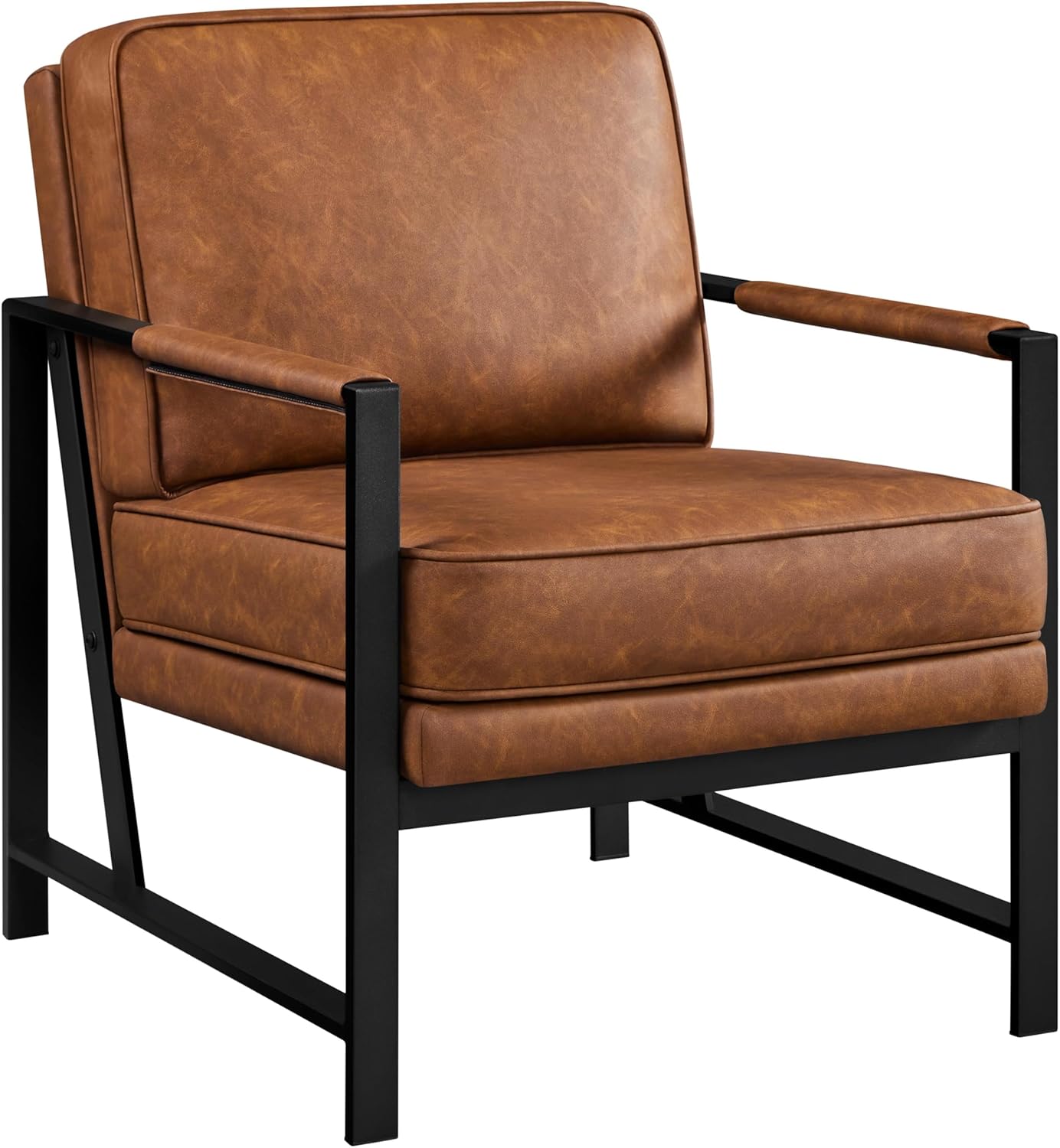 Yaheetech PU Leather Armchairs, Retro Leisure Accent Chair with Extra Soft Padded and Cushion, 105 Degree Slant Back, Modern Reading Arm Chair for Living Room/Office/Bedroom/Study, 2pcs, Light Brown