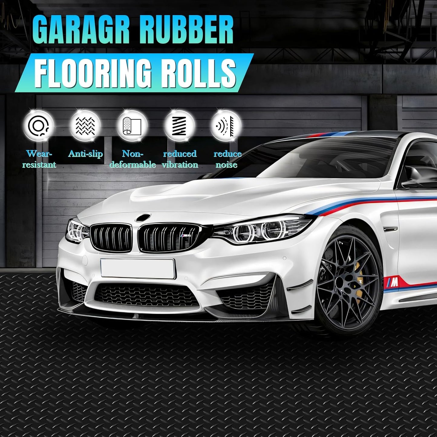 4 x 7 FT Garage Floor Mat, Diamond Plate Rubber Flooring Roll, PVC Garage Flooring Rolls for Under Car, Large SUVs, Pickup Truck, RV, Gym