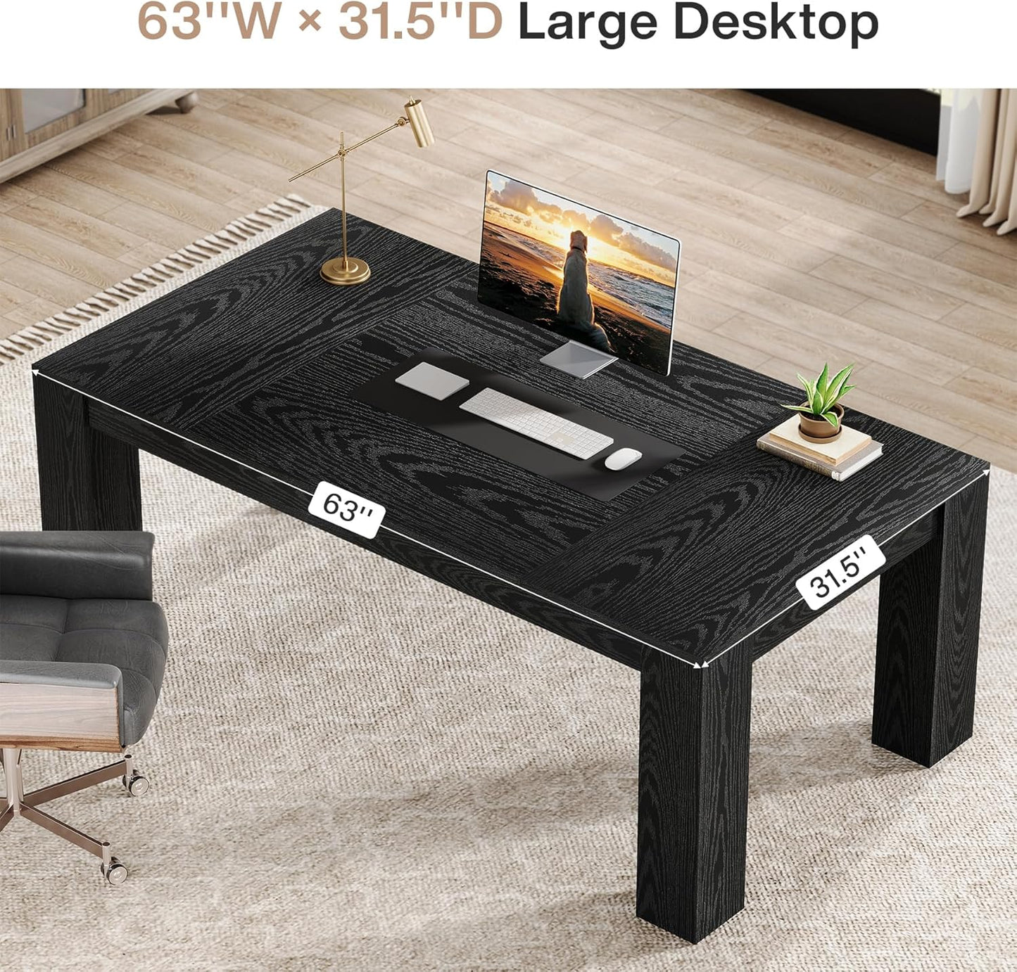 Tribesigns 63-Inch Executive Desk, Large Office Computer Desk, Simple Workstation Writing Table Study Table for Home Office, Black