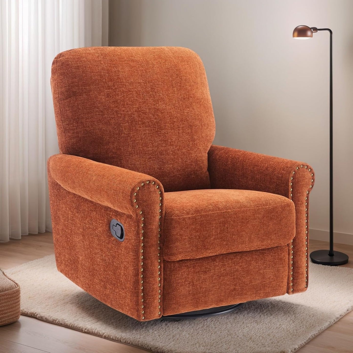 Accent Chairs 360° Recliner Chair Swivel Rocker Chair for Adults, Nursery Swivel Chairs for Living Room, High Back Upholstered Deep Seat Lazy Boy Recliner Chairs (Polyester Fabric- Dark Gray-1PCS)