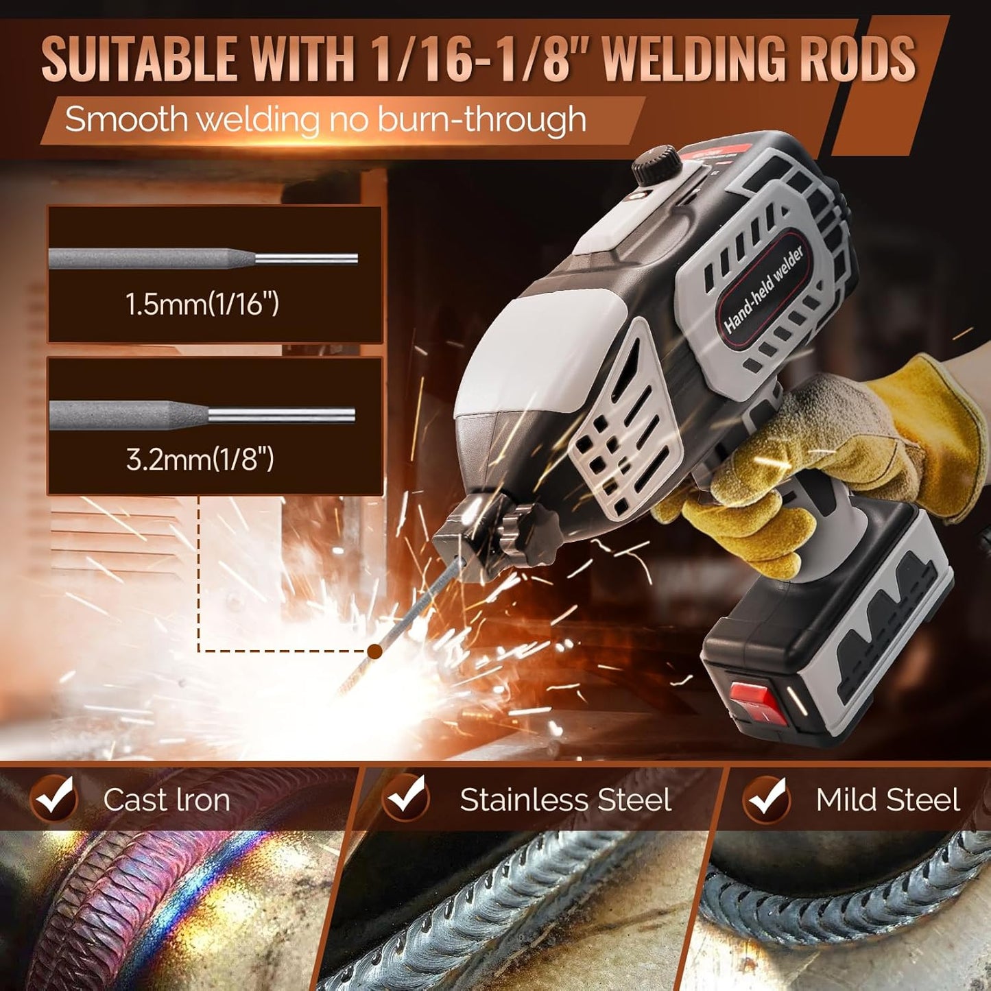 110V Portable Handheld Welding Machine, 20-120A Electric Welder Machine with IGBT Inverter 5 Variable Current Adjustment, Works with 3/32-1/8" Welding Rods (Upgraded)