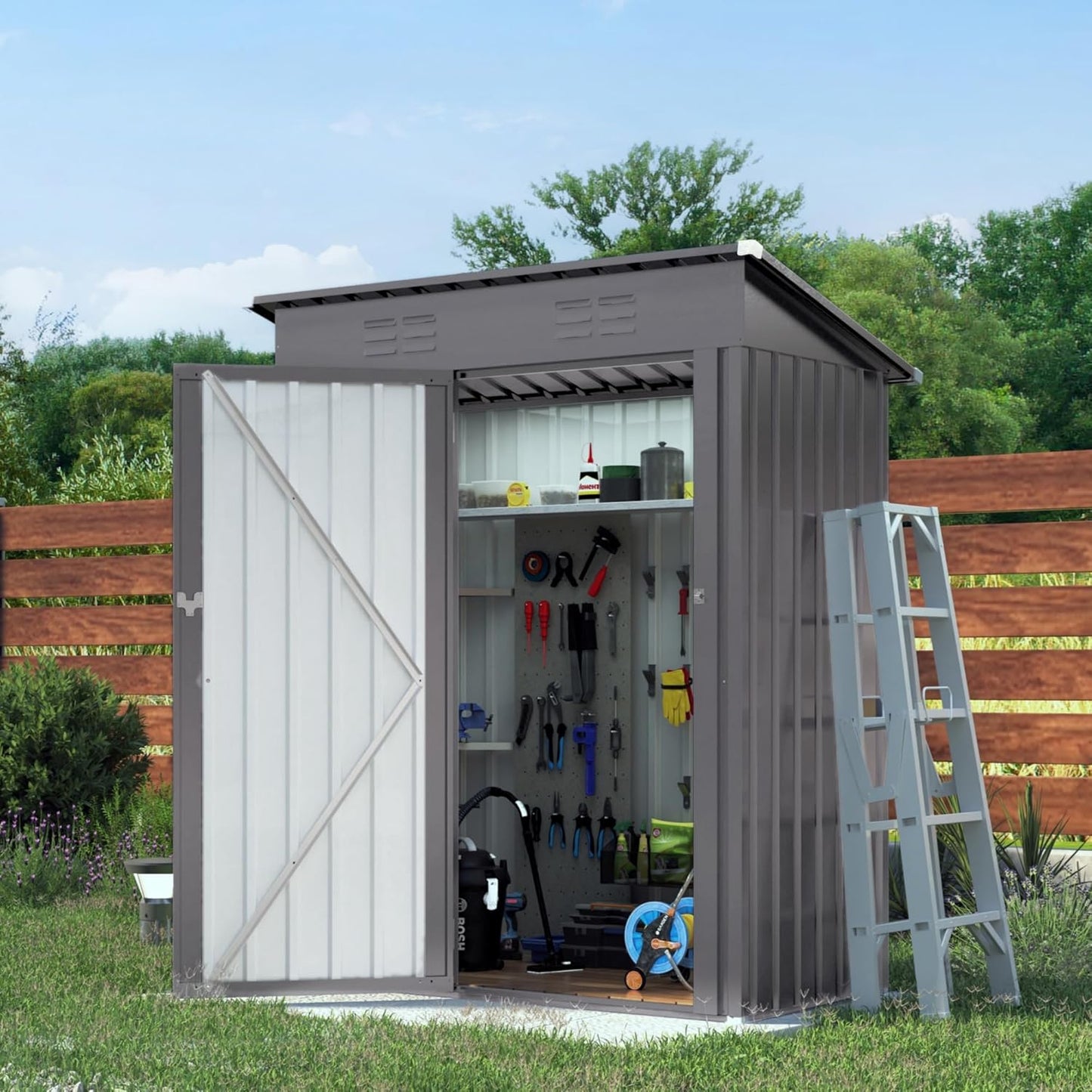 6x3.6FT Outdoor Storage Shed, Galvanized Steel Garden Shed with Lockable Door & Window, Waterproof Metal Tool Storage for Garden, Backyard, Patio, Lawn(Peak Roof)