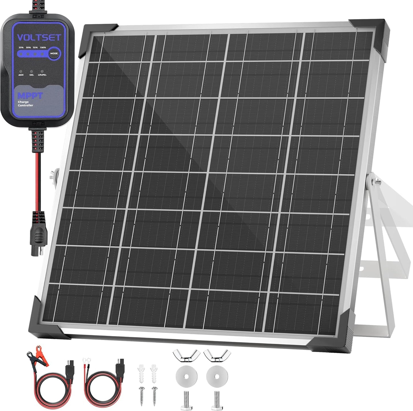 Solar Panel Kit 30W 12V, Solar Battery Trickle Charger Maintainer, Waterproof Solar Panel + Upgrade Charge Controller + Adjustable Mount Bracket for Boat RV Motorcycle Marine