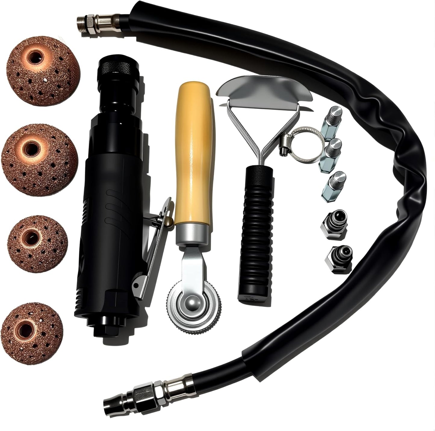 Car Air Tire Repair Polish Patch Tools Set, Include 2500rpm Low Speed Air Tire Buffer Tire Inner Liner Scrapper Patch Roller Tungsten Steel Buffing Wheel Head 40mm 55mm